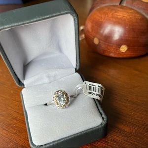 NEW IN BOX Aquamarine ring with diamond accents set on 10k white gold